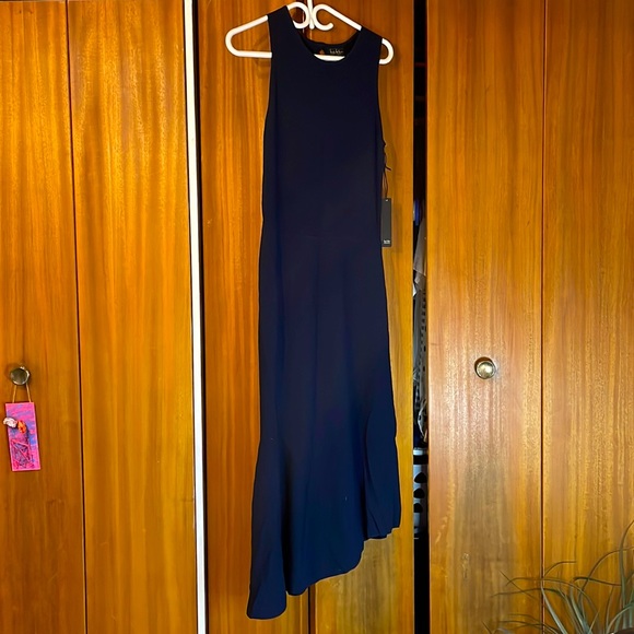 NWT - Nicole Miller New York knit maxi asymmetrical hem dress in navy - Picture 1 of 8